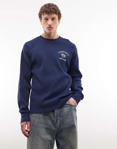 Carhartt WIP – Eightynine – Granatowy T-shirt z długimi rękawami o waflowej fakturze - view 1