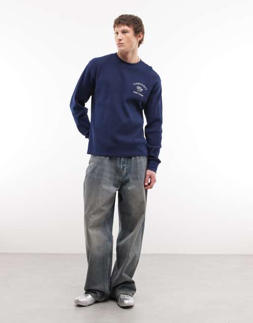 Carhartt WIP eightynine long sleeve waffle t-shirt in navy, 2 of 5