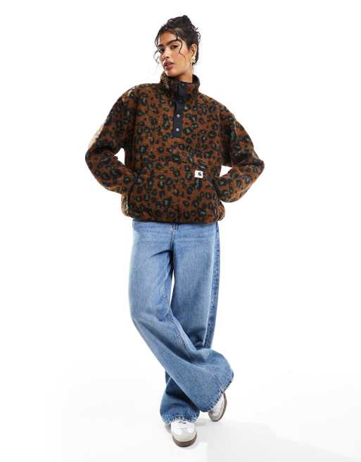 Carhartt WIP – Elliot – Brun, leopardmönstrad jacka i teddy med kort dragkedja , 2 av 4