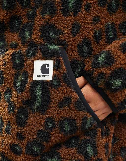 Carhartt WIP – Elliot – Brun, leopardmönstrad jacka i teddy med kort dragkedja , 3 av 4