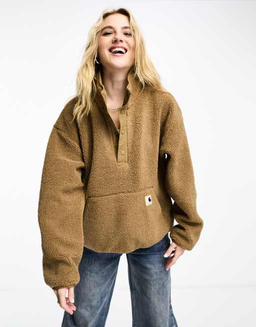 Carhartt WIP - Elliot - Brun sherpa-jakke med halv lynlås