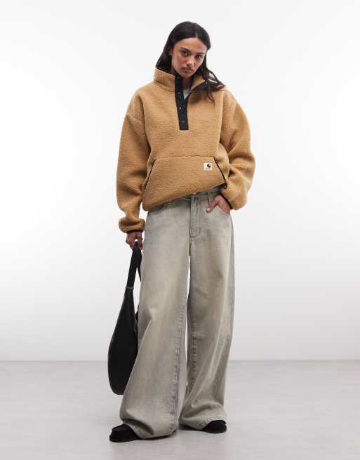 Carhartt WIP Elliot collo a imbuto con mezza zip e fodera in pile in Hamilton Brown, 2 di 4