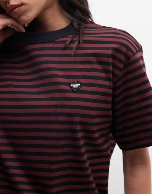 Carhartt WIP - Essy - Gestreept T-shirt in donker bordeauxrood, 2 van 4