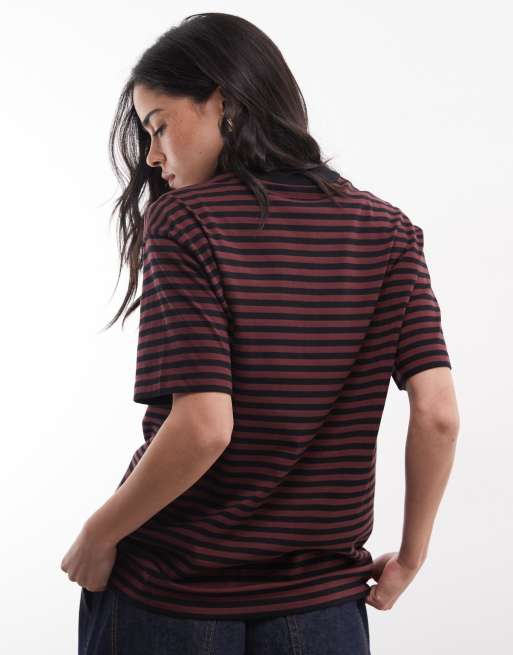 Carhartt WIP - Essy - Gestreept T-shirt in donker bordeauxrood, 4 van 4