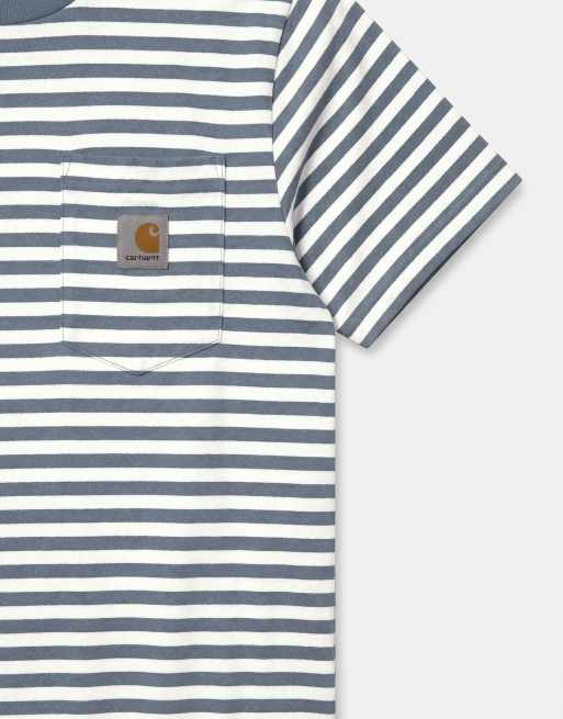 Carhartt WIP – Ezra – Blå, randig t-shirt med ficka, 8 av 9
