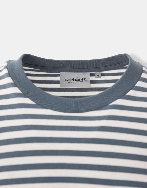 Carhartt WIP – Ezra – Blå, randig t-shirt med ficka, 9 av 9