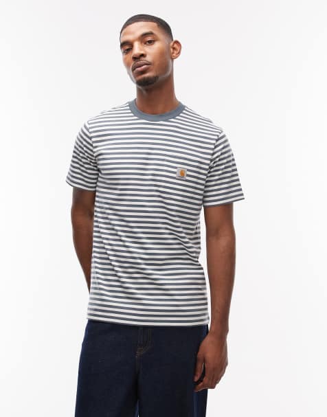 Carhartt WIP - Ezra - Gestreept T-shirt met zak in blauw - view 1