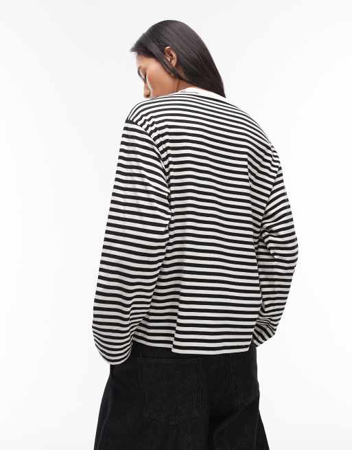 Carhartt WIP - Ezra - Langærmet T-shirt med sorte/hvide striber, 4 af 4
