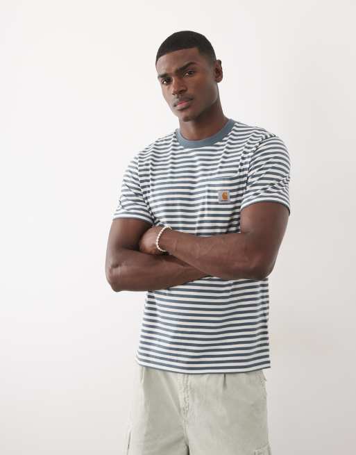 Carhartt WIP - Ezra - T-shirt rayé avec poche - Bleu, 3 de 7