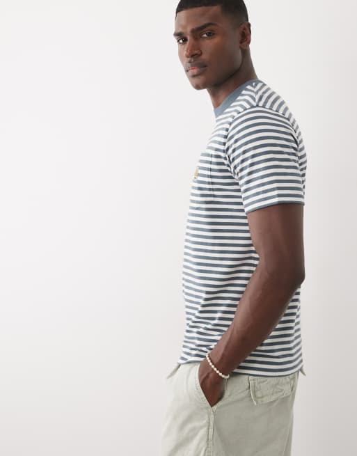 Carhartt WIP - Ezra - T-shirt rayé avec poche - Bleu, 4 de 7