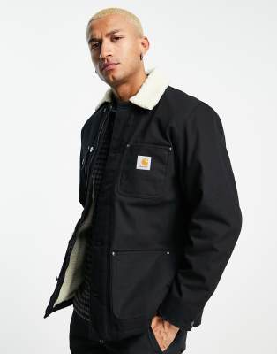 Carhartt WIP fairmount pile lined coat in black | ASOS