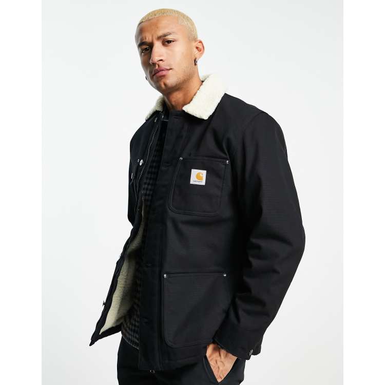 Carhartt WIP fairmount pile lined coat in black | ASOS