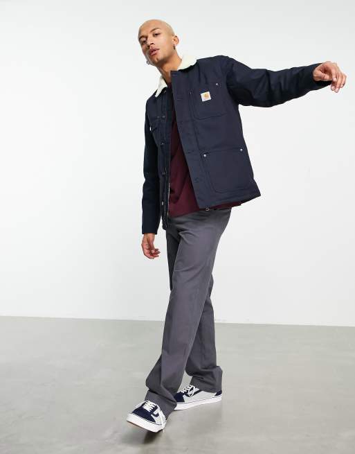 Carhartt WIP fairmount pile lined coat in navy