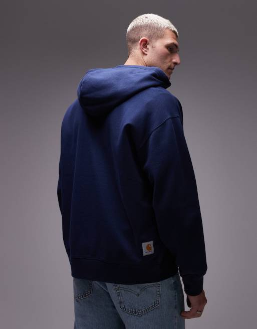Carhartt WIP - Felpa blu con cappuccio, logo e zip, 3 di 5
