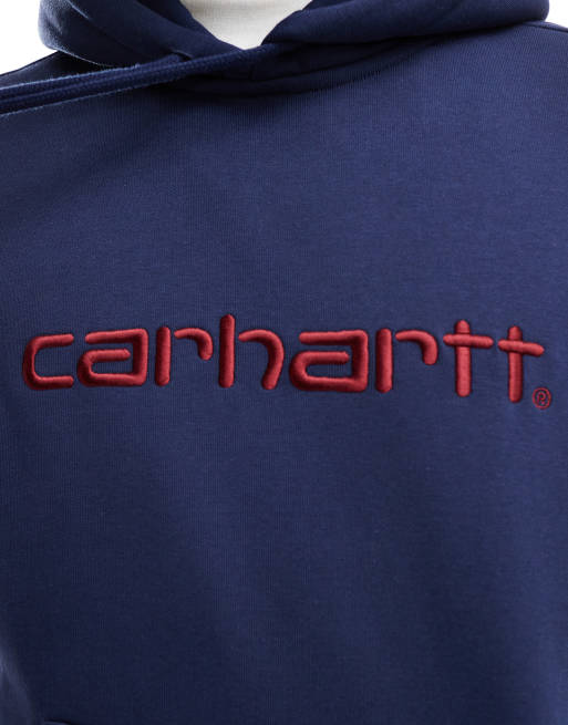 Carhartt WIP - Felpa con cappuccio blu con scritta ricamata, 2 di 4
