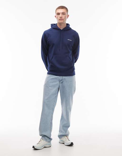 Carhartt WIP - Felpa con cappuccio blu navy con scritta ricamata, 2 di 5