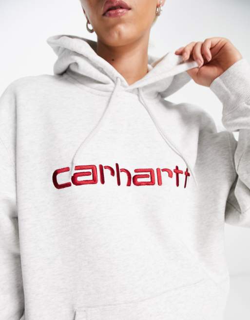 Carhartt WIP - Felpa con cappuccio comoda grigia con logo ricamato, 3 di 4