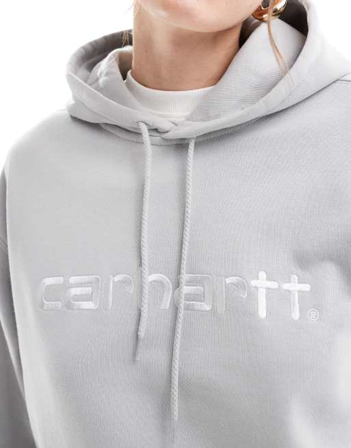 Carhartt WIP - Felpa con cappuccio grigio tenue con ricamo, 3 di 4