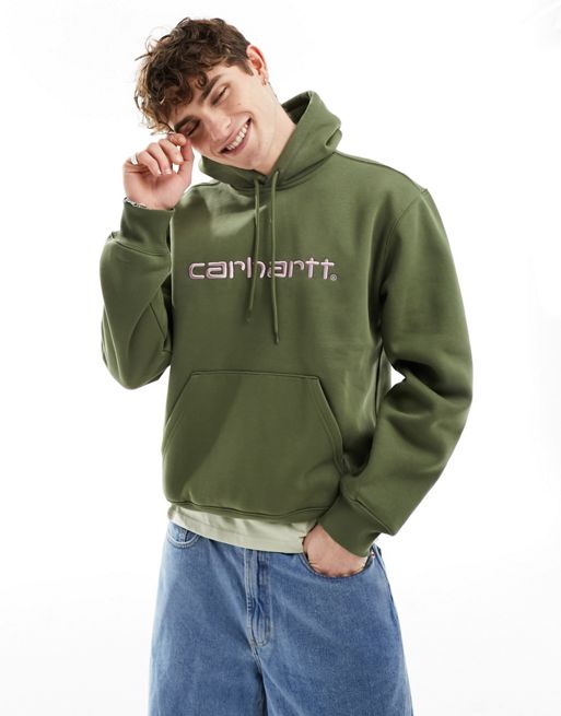 Carhartt WIP - Felpa con cappuccio verde con scritta