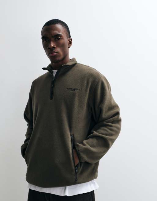 Carhartt WIP felpa in pile Edmore con mezza zip color kaki, 1 di 5