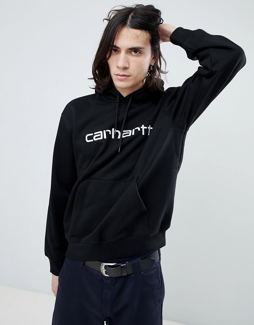 Carhartt WIP - Felpa nera con cappuccio e logo ricamato-Nero