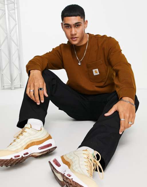 Carhartt WIP - Felpa oversize con tasca, colore marrone