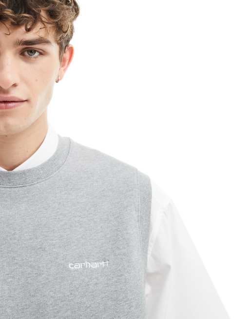 Carhartt WIP - Felpa smanicata grigia con logo, 2 di 4