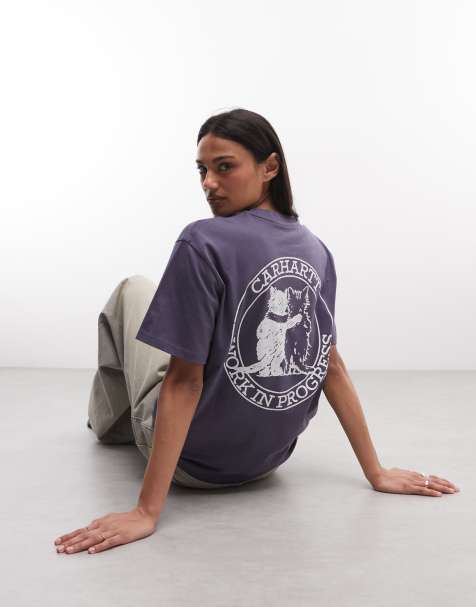 Carhartt WIP – Fioletowy T-shirt z nadrukiem przytulonych kotów - view 1