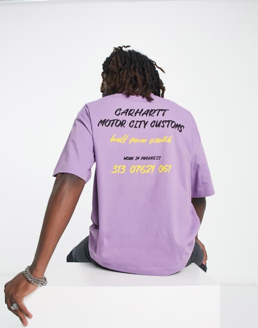 Carhartt WIP – Fioletowy T-shirt z napisem „built from scratch