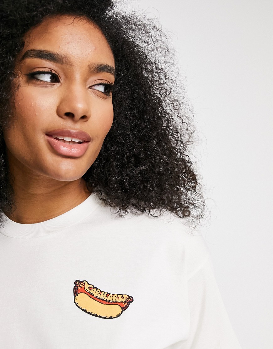 Carhartt WIP flavor hotdog logo T-shirt in off-white-Brown