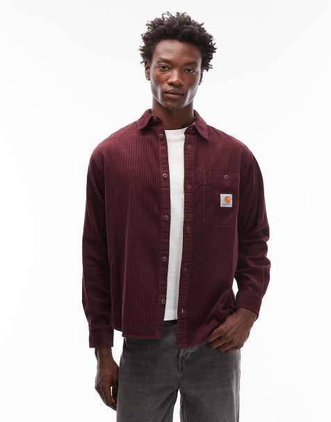 Carhartt WIP flint cord shirt in burgundy - view 1