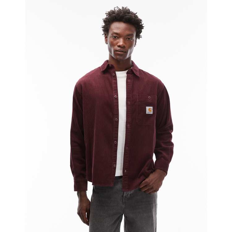 Carhartt WIP flint cord shirt in burgundy | ASOS