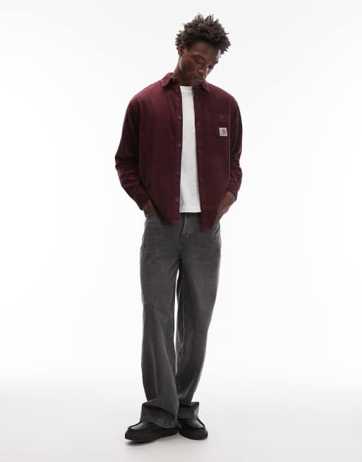 Carhartt WIP flint cord shirt in burgundy, 2 of 5