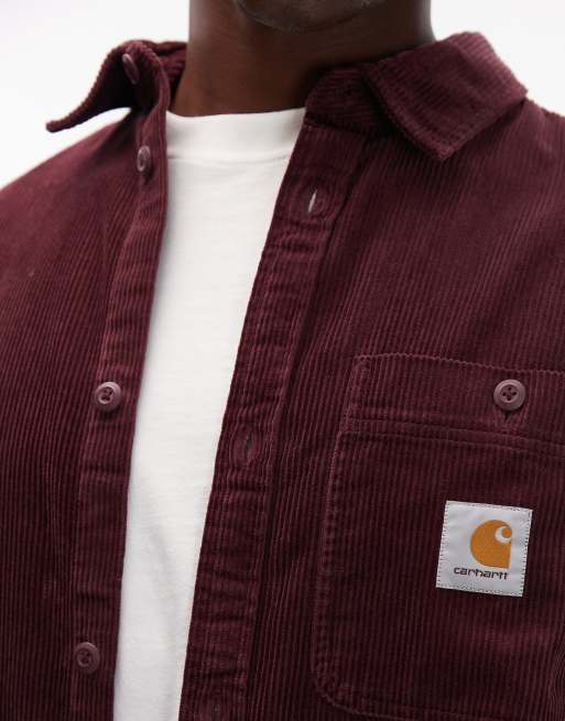 Carhartt WIP flint cord shirt in burgundy, 5 of 5