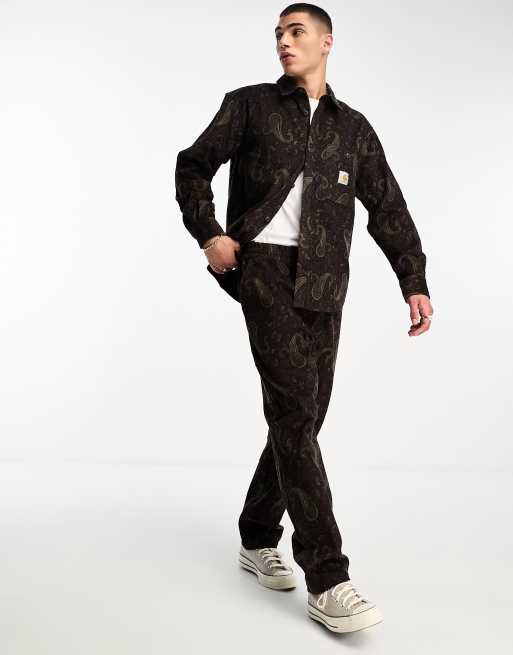 Carhartt WIP - Flint - Pantaloni affusolati regular bordeaux in velluto a coste con motivo cachemire