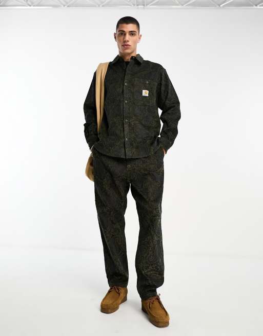 Carhartt WIP - Flint - Tapered fløjlsbukser i grønt paisley-mønster