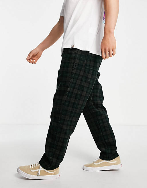 Carhartt WIP flint tapered trousers in green check corduroy