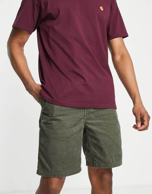 Carhartt WIP – Flint – Zielone sztruksowe szorty o kroju carpenter