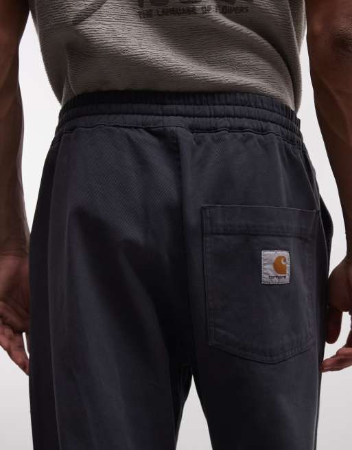 Carhartt WIP Floyde relaxed fit pants with elasticated tie waist in charcoal, 5 of 5