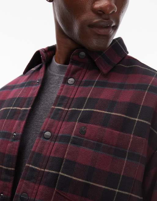 Carhartt WIP – Gargan – Vinröd, rutig skjortjacka med quiltat foder, 5 av 5