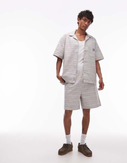 Carhartt WIP gellar textured relaxed fit short co-ord in cream, 2 of 5
