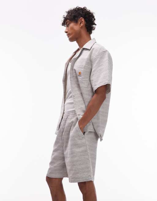 Carhartt WIP gellar textured relaxed fit short co-ord in cream, 3 of 5