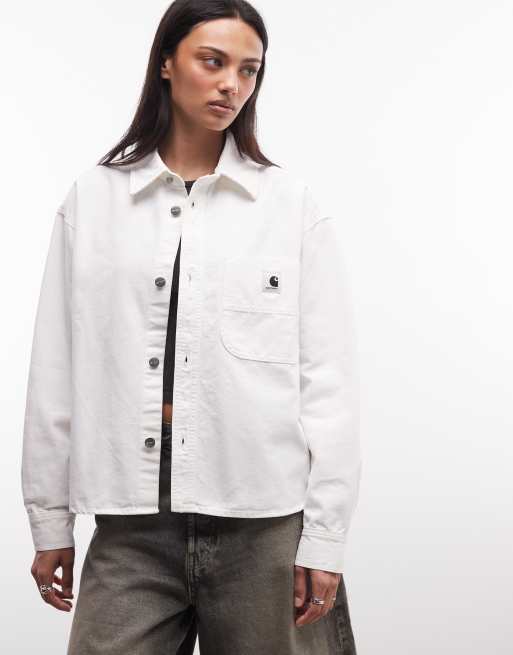 Carhartt WIP georgia denim shirt jacket in white, 2 of 4