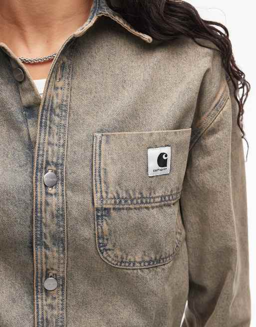 Carhartt WIP georgia shirt jacket co-ord in grey acid wash