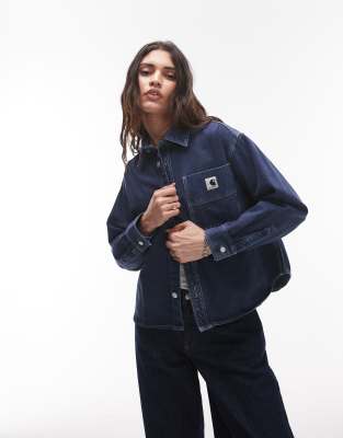 Carhartt WIP Carhartt WIP georgia stone dyed denim shirt in dark wash blue-Red