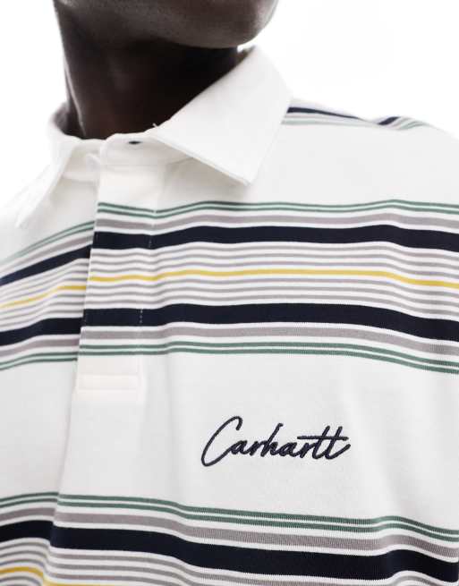 Carhartt WIP - Gestreept poloshirt met korte mouwen in wit, 4 van 4