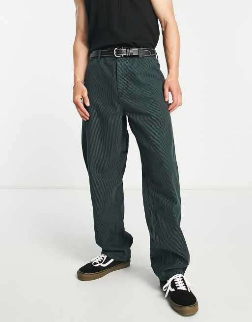 Carhartt WIP - Gestreepte werkbroek met rechte pijpen in groen