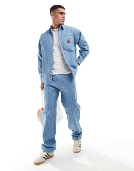 Carhartt WIP - Giacca di jeans blu scuro a spina di pesce in coordinato, 4 di 4