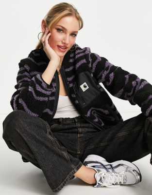 Carhartt WIP zip front fleece jacket in wave print with contrast pocket - ASOS Price Checker