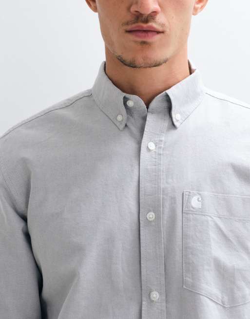Carhartt WIP - Grå Oxford-skjorte med lange ærmer og logo, 3 af 5
